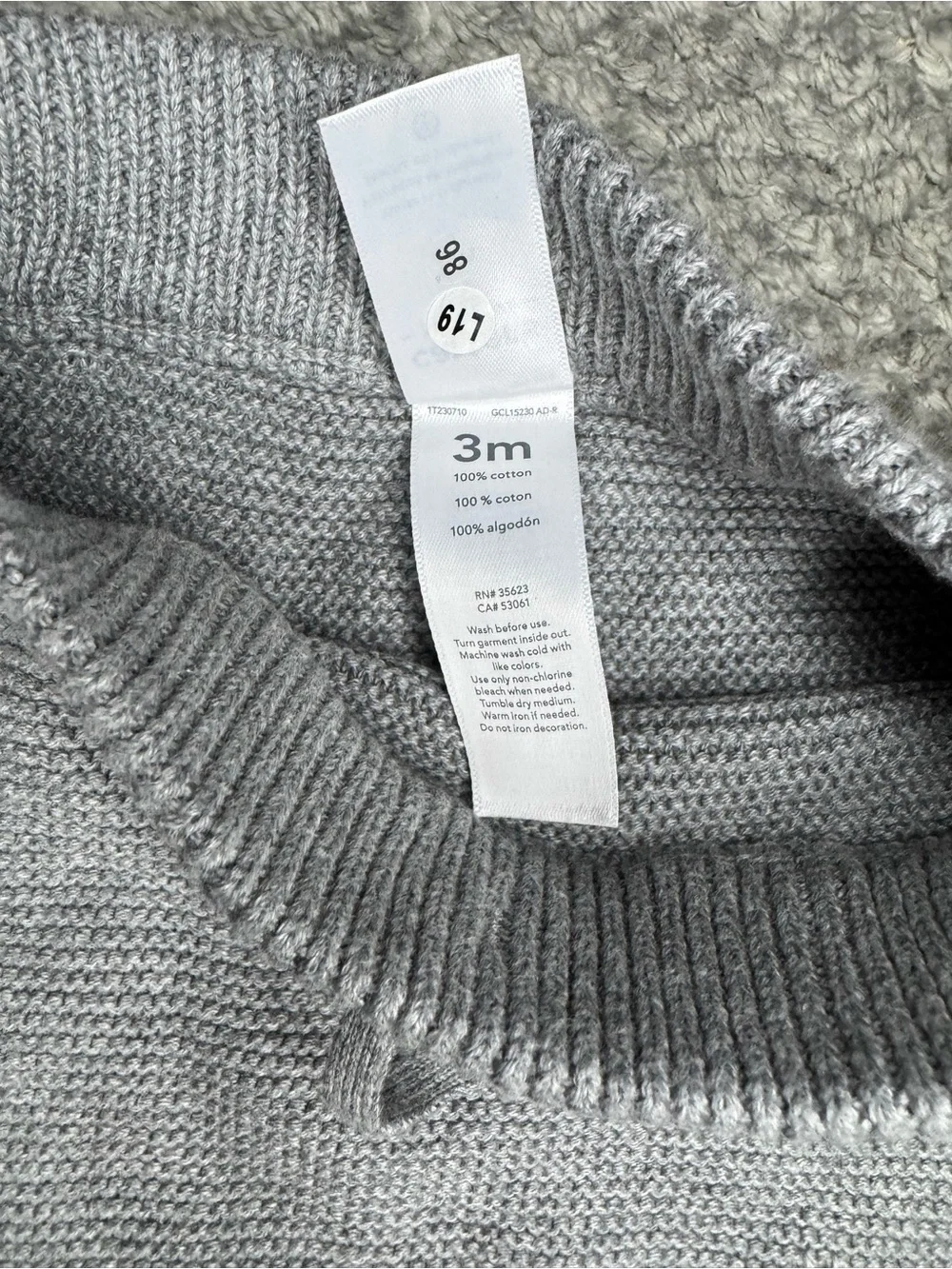 Carter’s Unisex Baby Knit Teddy Bear Sweater and Pants Set - Gray 3 Months NWT
